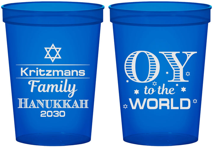Custom Hanukkah 16 oz Translucent Cups - Oy To The World | 270000