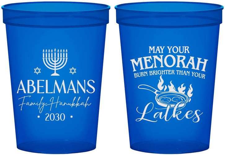 Custom Hanukkah 16 oz Translucent Cups - Menorah Latkes | 270019