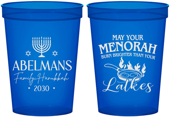 Custom Hanukkah 16 oz Translucent Cups - Menorah Latkes | 270019