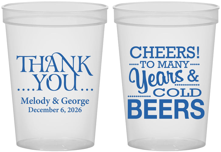 Custom Wedding 16 oz Translucent Cups - Cheers Years Cold Beers | 271
