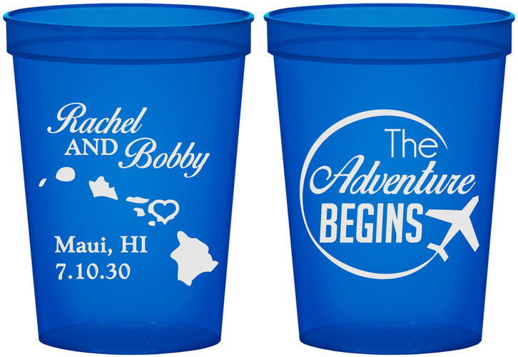 Custom Wedding 16 oz Translucent Cups - The Adventure Begins | 278