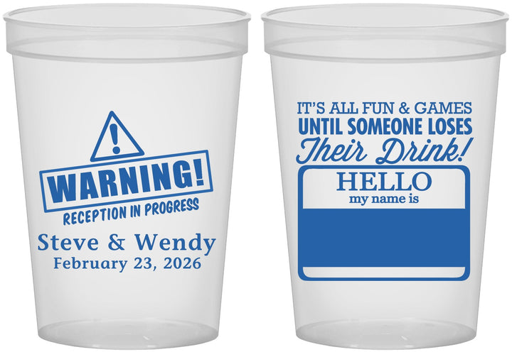 Custom Wedding 16 oz Translucent Cups - Hello My Name Is | 280