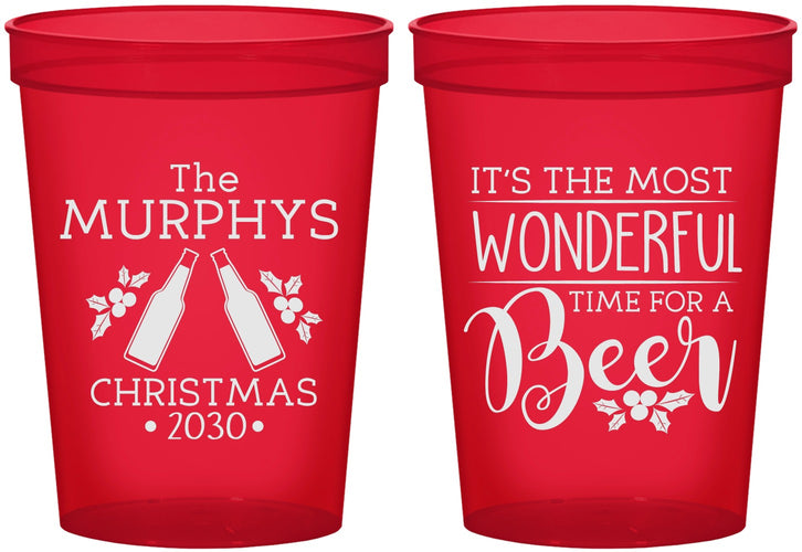 Custom Christmas 16 oz Translucent Cups - Wonderful Time For A Beer | 280012