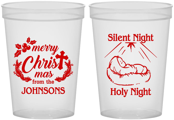 Custom Christmas 16 oz Translucent Cups - Silent Night Holy Night | 280018