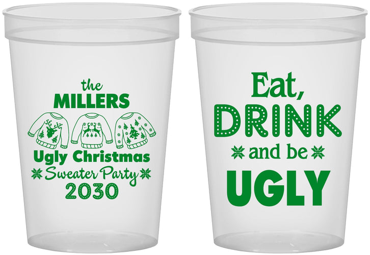 Custom Christmas 16 oz Translucent Cups - Ugly Sweater | 280023