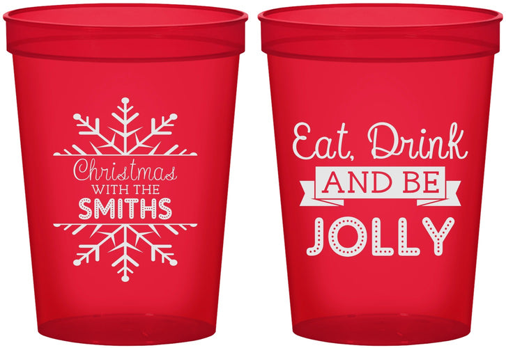Custom Christmas 16 oz Translucent Cups - Eat Drink Jolly | 280040
