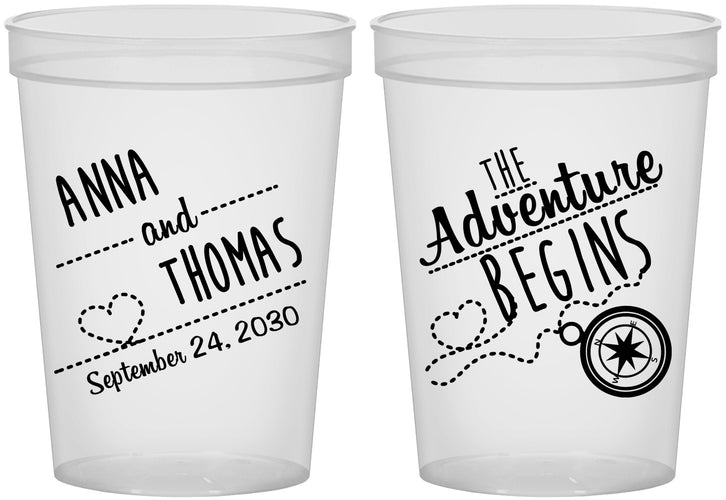 Custom Wedding 16 oz Translucent Cups - The Adventure Begins | 284