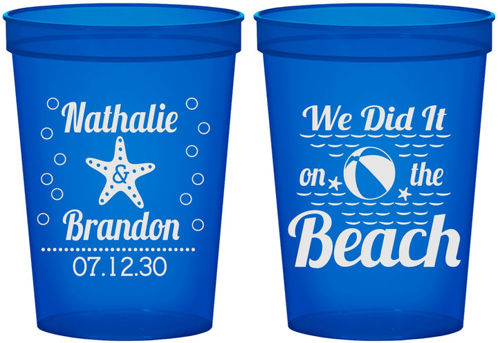 Custom Wedding 16 oz Translucent Cups - We Did It On The Beach | 287
