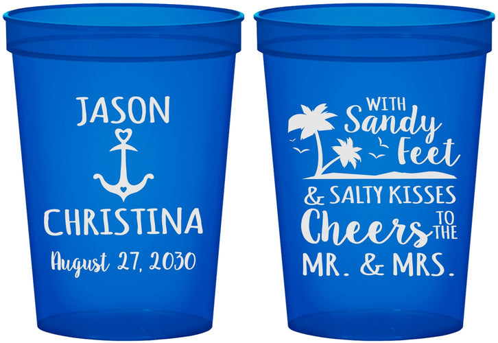 Custom Wedding 16 oz Translucent Cups - Sandy Feet Salty Kisses | 290