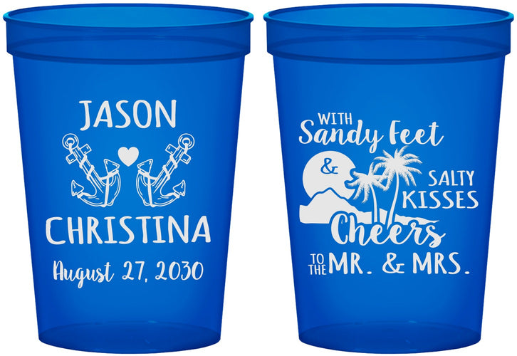 Custom Wedding 16 oz Translucent Cups - Sandy Feet Salty Kisses | 291