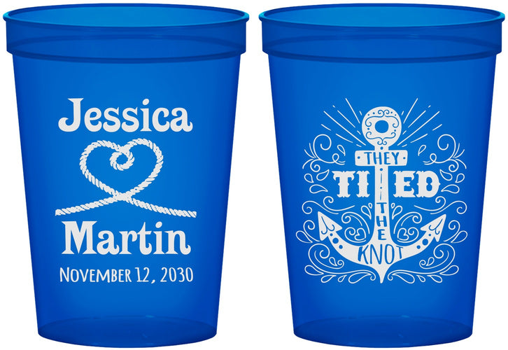 Custom Wedding 16 oz Translucent Cups - They Tied The Knot Nautical | 293