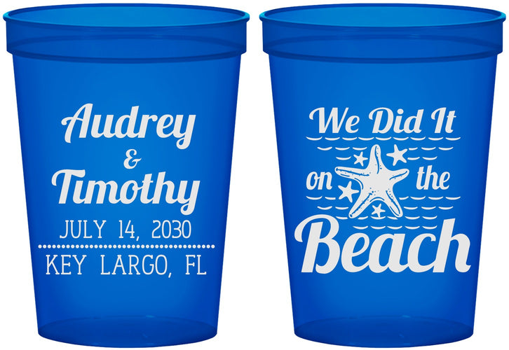 Custom Wedding 16 oz Translucent Cups - We Did It On The Beach | 294