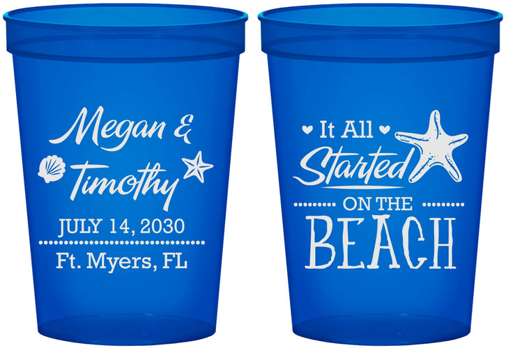 Custom Wedding 16 oz Translucent Cups - Started On The Beach | 295