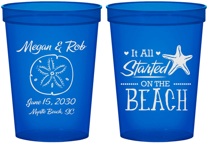 Custom Wedding 16 oz Translucent Cups - Started On The Beach | 298