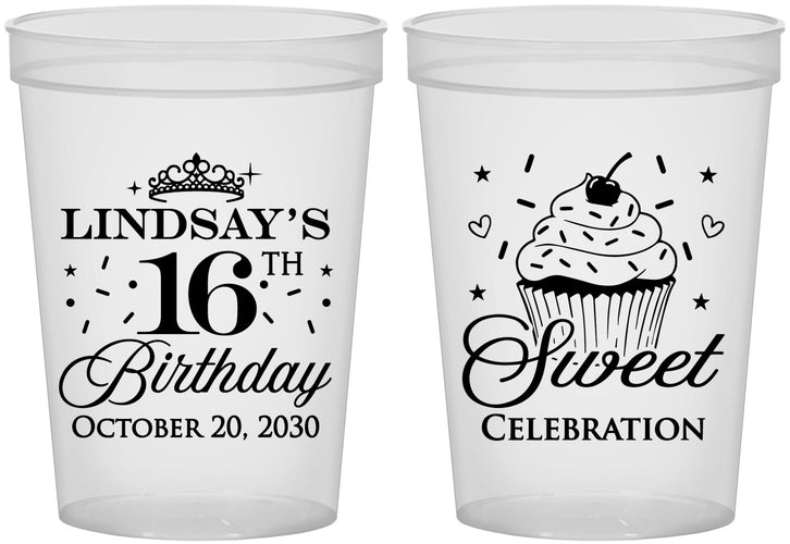 Custom 16th Birthday 16 oz Translucent Cups - Cupcake | 300000