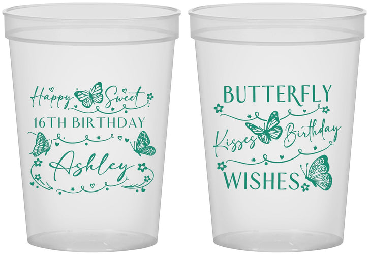 Custom 16th Birthday 16 oz Translucent Cups - Butterfly Wishes | 300001