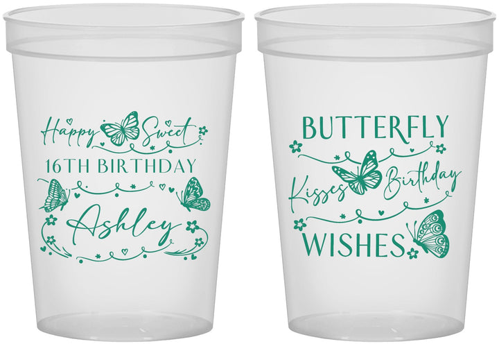 Custom 16th Birthday 16 oz Translucent Cups - Butterfly Wishes | 300001