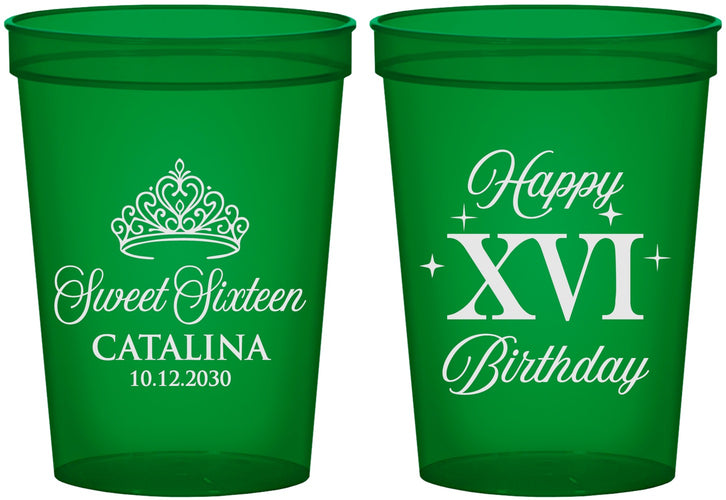 Custom 16th Birthday 16 oz Translucent Cups - Tiara | 300002