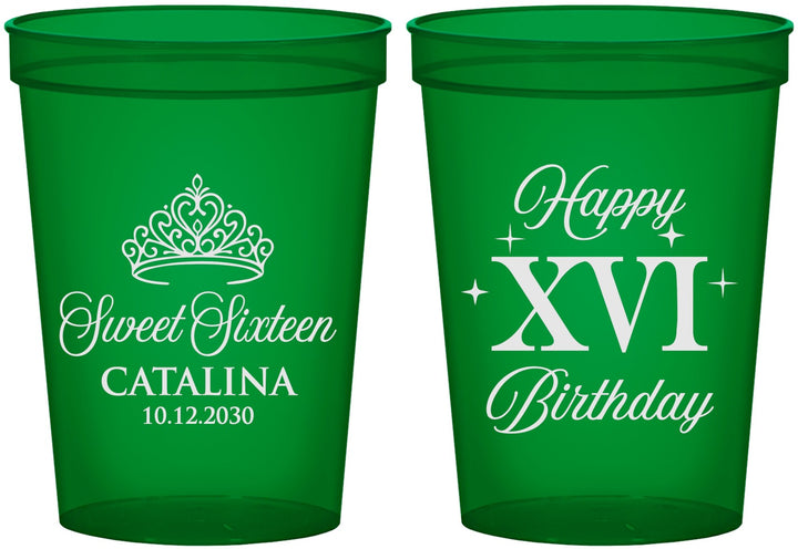 Custom 16th Birthday 16 oz Translucent Cups - Tiara | 300002