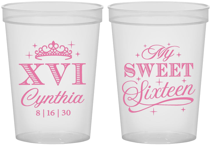 Custom 16th Birthday 16 oz Translucent Cups - Tiara | 300003