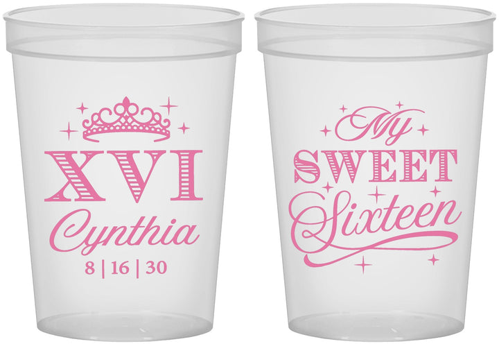 Custom 16th Birthday 16 oz Translucent Cups - Tiara | 300003