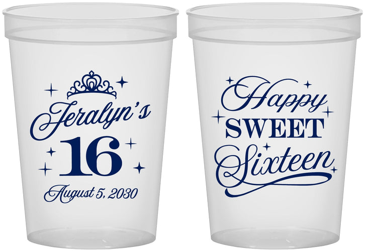 Custom 16th Birthday 16 oz Translucent Cups - Tiara | 300004