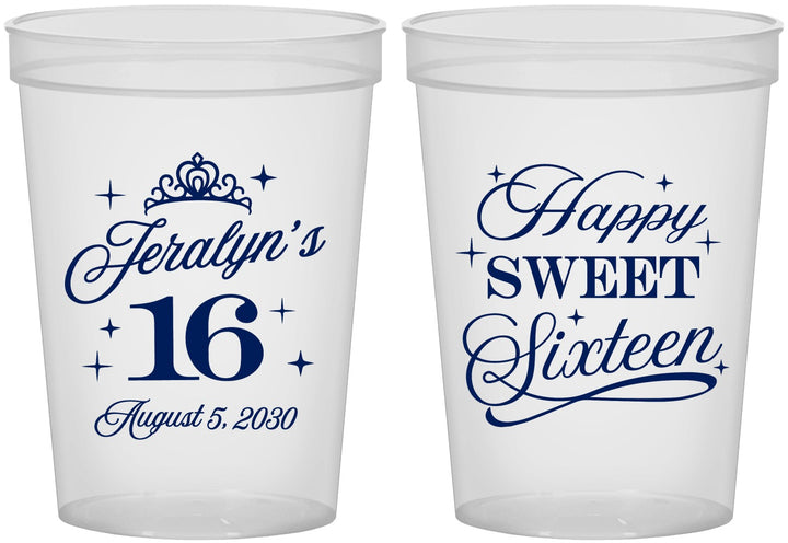 Custom 16th Birthday 16 oz Translucent Cups - Tiara | 300004