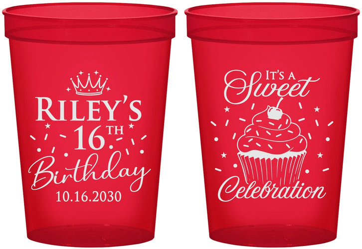 Custom 16th Birthday 16 oz Translucent Cups - Cupcake | 300006