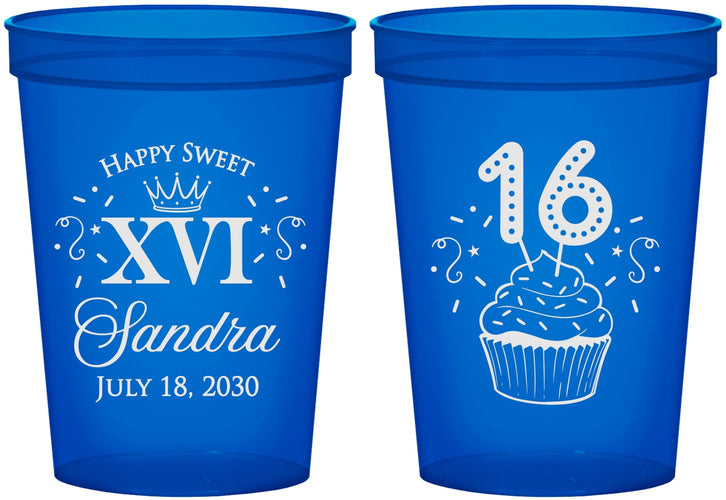 Custom 16th Birthday 16 oz Translucent Cups - Cupcake | 300007