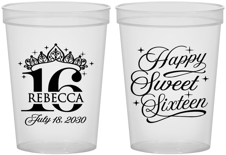 Custom 16th Birthday 16 oz Translucent Cups - Tiara | 300008