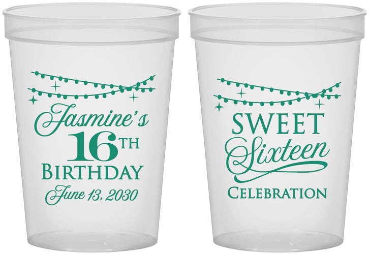 Custom 16th Birthday 16 oz Translucent Cups - String Lights | 300009