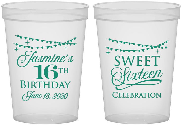 Custom 16th Birthday 16 oz Translucent Cups - String Lights | 300009