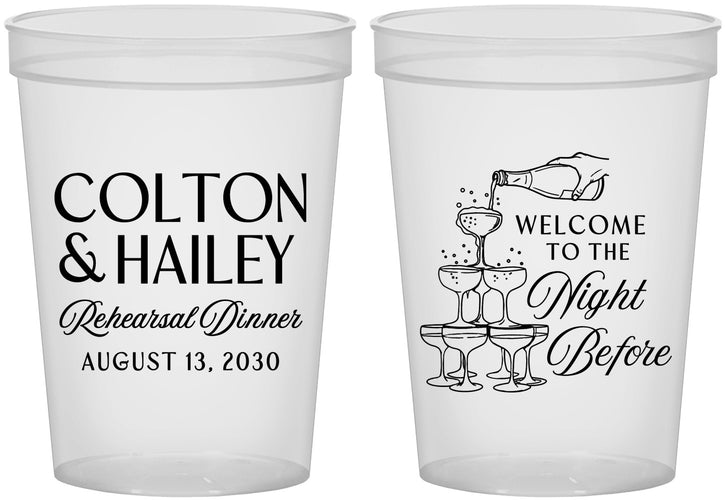 Custom Rehearsal Dinner 16 oz Translucent Cups - The Night Before | 30007