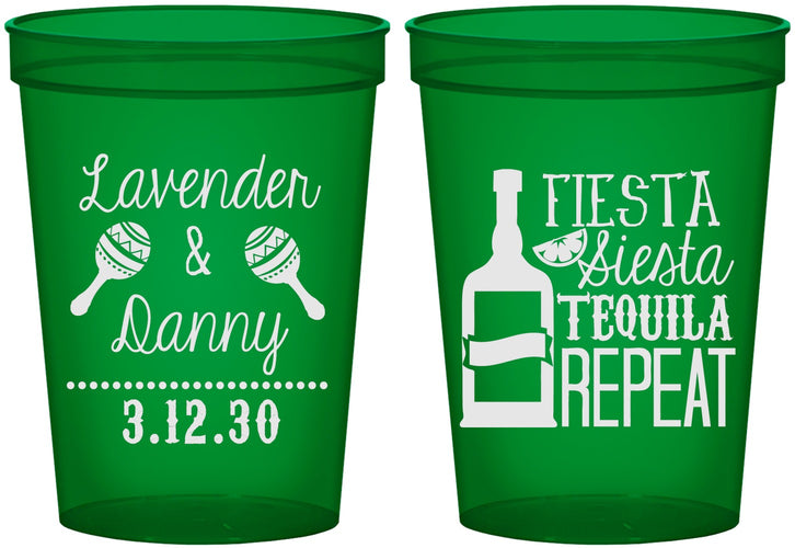 Custom Wedding 16 oz Translucent Cups - Fiesta Siesta Tequila Repeat | 306