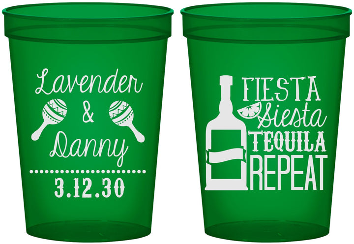 Custom Wedding 16 oz Translucent Cups - Fiesta Siesta Tequila Repeat | 306