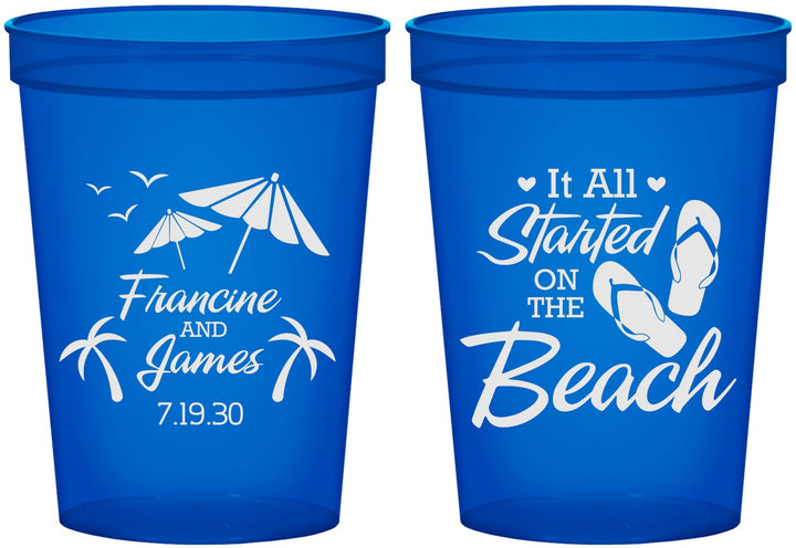 Custom Wedding 16 oz Translucent Cups - Started On The Beach | 310