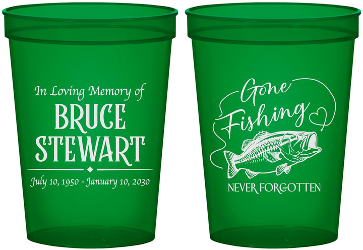 Custom Memorial 16 oz Translucent Cups - Gone Fishing | 310023