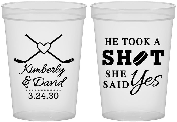 Custom Wedding 16 oz Translucent Cups - Took A Shot Hockey | 323