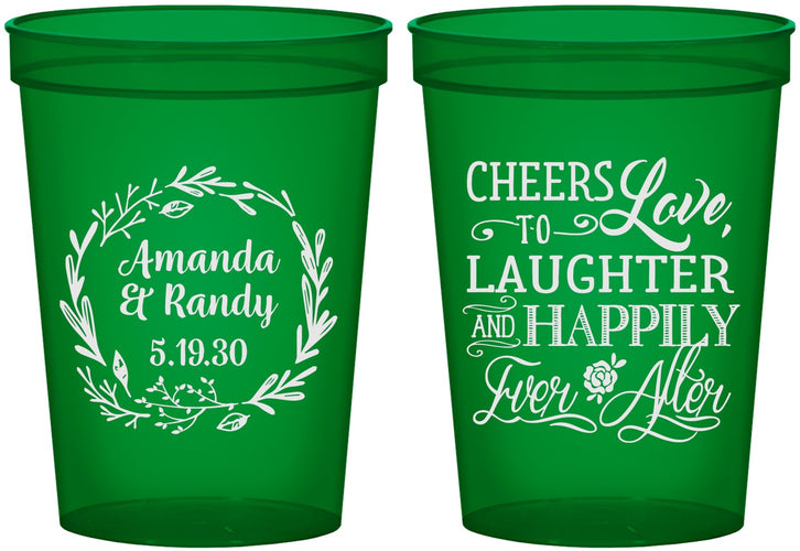 Custom Wedding 16 oz Translucent Cups - Love Laughter Happily | 326