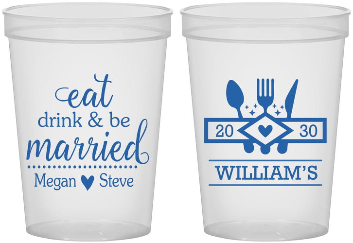 Custom Wedding 16 oz Translucent Cups - Eat Drink Be Married | 327