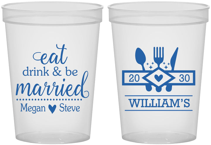 Custom Wedding 16 oz Translucent Cups - Eat Drink Be Married | 327