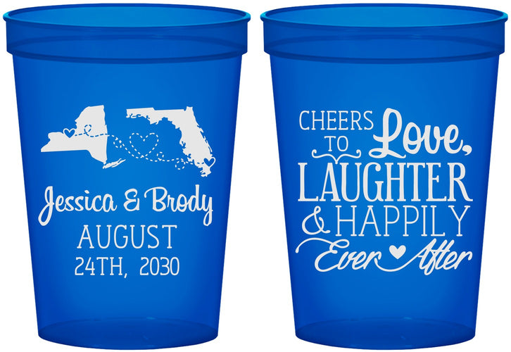Custom Wedding 16 oz Translucent Cups - Love Laughter Happily | 329