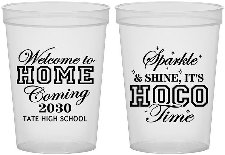 Custom Homecoming 16 oz Translucent Cups - Sparkle Shine Hoco Time | 330017