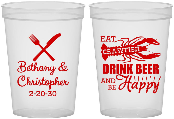 Custom Wedding 16 oz Translucent Cups - Crawfish Boil | 332