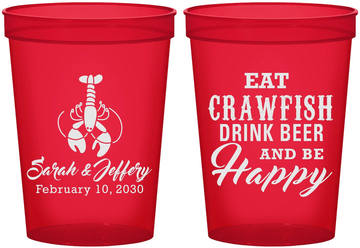 Custom Wedding 16 oz Translucent Cups - Crawfish Boil | 335
