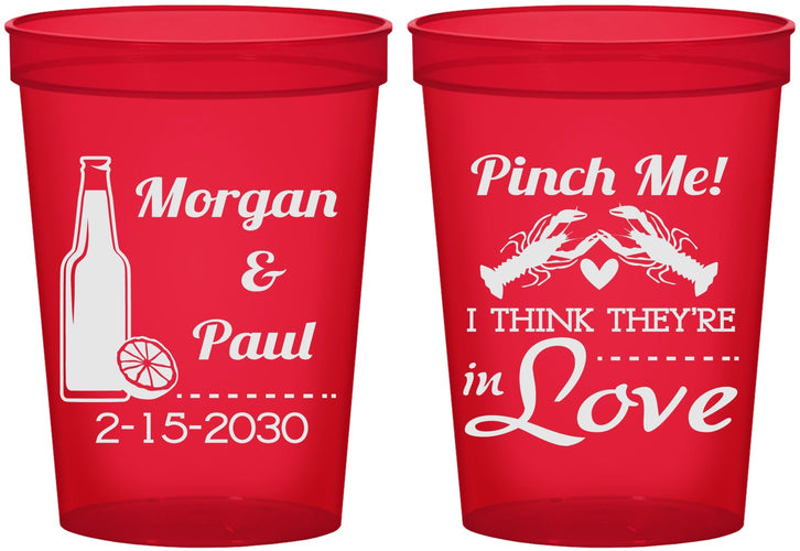 Custom Wedding 16 oz Translucent Cups - Crawfish Boil Pinch Me | 337