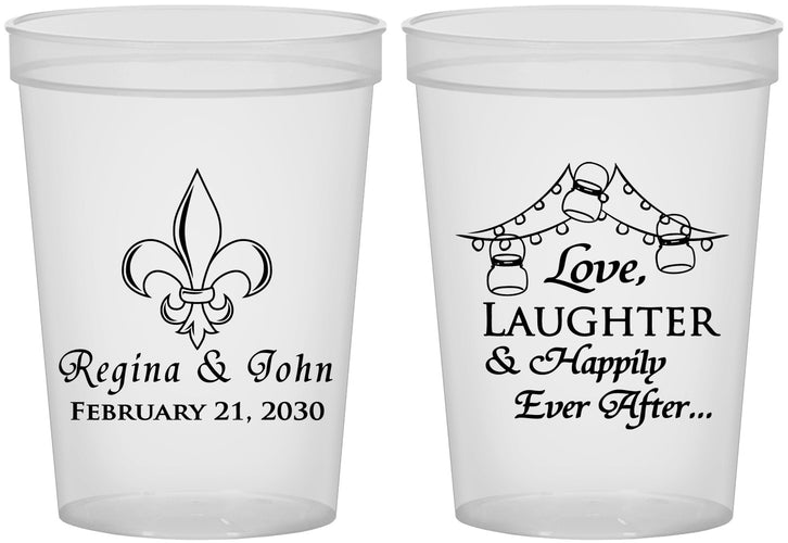 Custom Wedding 16 oz Translucent Cups - Love Laughter Happily | 338