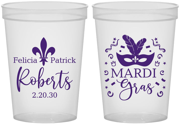 Custom Wedding 16 oz Translucent Cups - Mardi Gras | 339