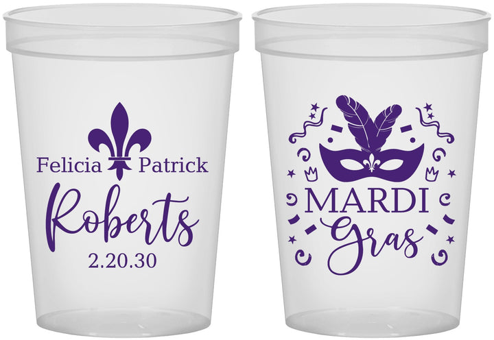 Custom Wedding 16 oz Translucent Cups - Mardi Gras | 339