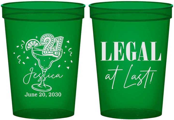 Custom 21st Birthday 16 oz Translucent Cups - Legal At Last | 340005